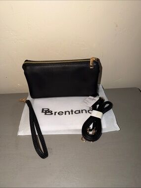 Brentano Black Leather Convertible Wristlet & Crossbody